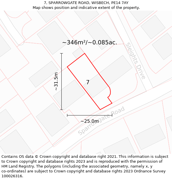 7, SPARROWGATE ROAD, WISBECH, PE14 7AY: Plot and title map