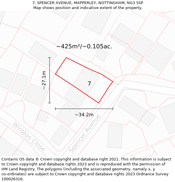 7, SPENCER AVENUE, MAPPERLEY, NOTTINGHAM, NG3 5SP: Plot and title map