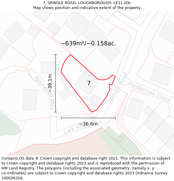 7, SPINDLE ROAD, LOUGHBOROUGH, LE11 2DL: Plot and title map