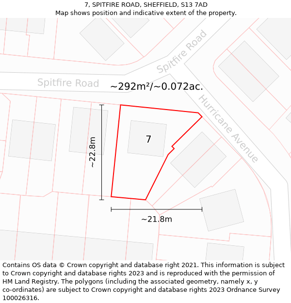 7, SPITFIRE ROAD, SHEFFIELD, S13 7AD: Plot and title map