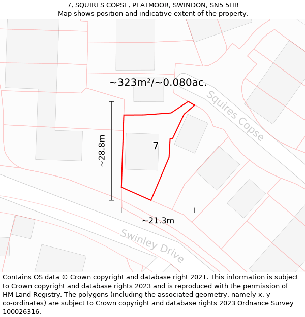 7, SQUIRES COPSE, PEATMOOR, SWINDON, SN5 5HB: Plot and title map