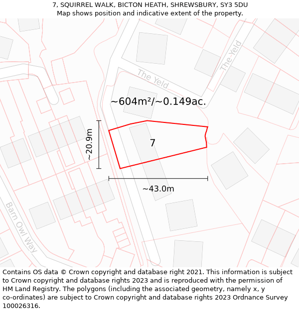 7, SQUIRREL WALK, BICTON HEATH, SHREWSBURY, SY3 5DU: Plot and title map