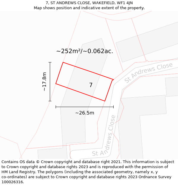 7, ST ANDREWS CLOSE, WAKEFIELD, WF1 4JN: Plot and title map