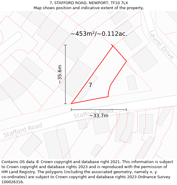 7, STAFFORD ROAD, NEWPORT, TF10 7LX: Plot and title map