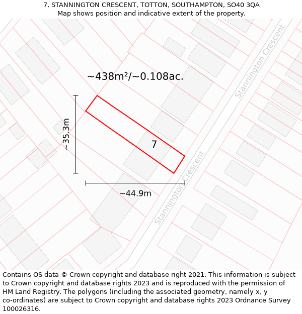 7, STANNINGTON CRESCENT, TOTTON, SOUTHAMPTON, SO40 3QA: Plot and title map