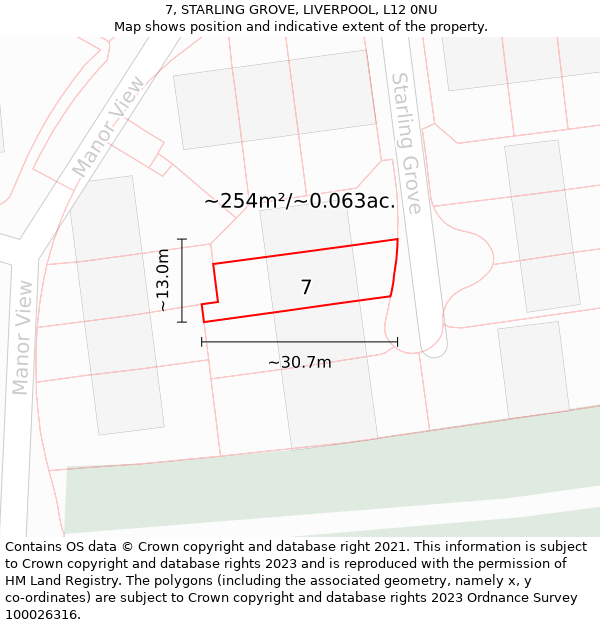 7, STARLING GROVE, LIVERPOOL, L12 0NU: Plot and title map