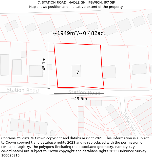 7, STATION ROAD, HADLEIGH, IPSWICH, IP7 5JF: Plot and title map