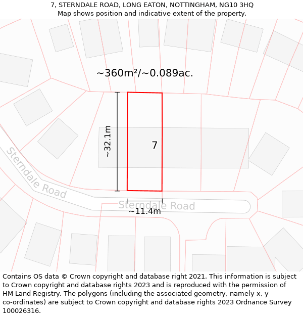7, STERNDALE ROAD, LONG EATON, NOTTINGHAM, NG10 3HQ: Plot and title map