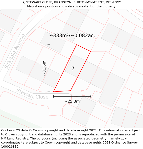 7, STEWART CLOSE, BRANSTON, BURTON-ON-TRENT, DE14 3GY: Plot and title map