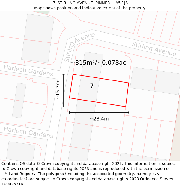 7, STIRLING AVENUE, PINNER, HA5 1JS: Plot and title map