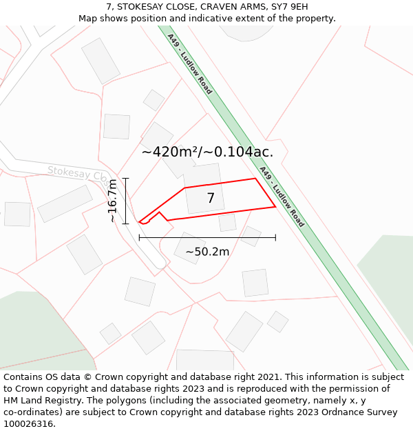 7, STOKESAY CLOSE, CRAVEN ARMS, SY7 9EH: Plot and title map