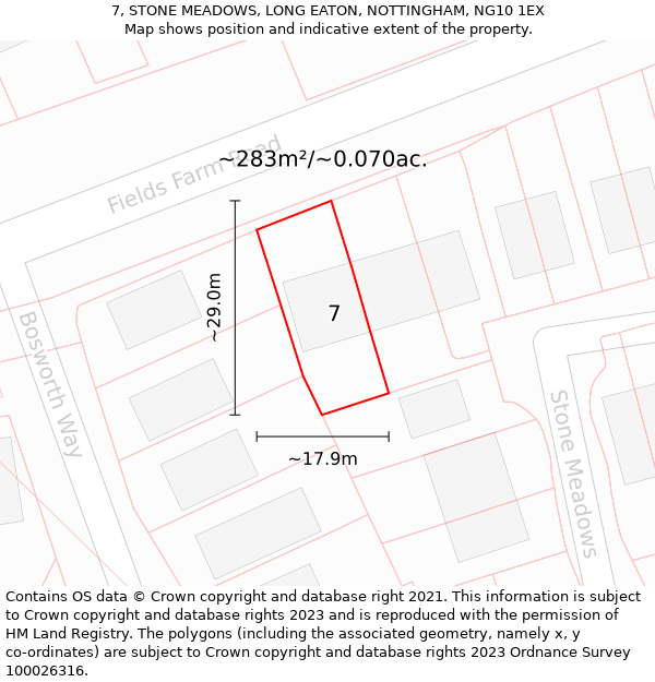 7, STONE MEADOWS, LONG EATON, NOTTINGHAM, NG10 1EX: Plot and title map