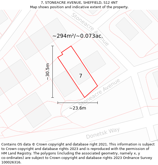 7, STONEACRE AVENUE, SHEFFIELD, S12 4NT: Plot and title map