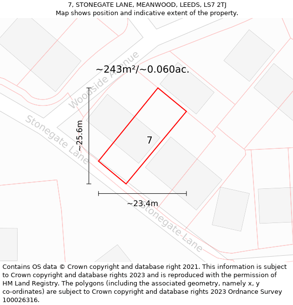 7, STONEGATE LANE, MEANWOOD, LEEDS, LS7 2TJ: Plot and title map