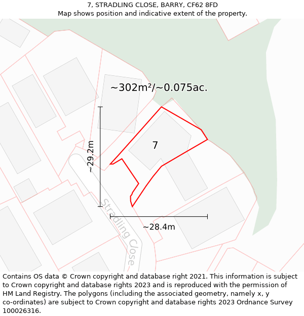 7, STRADLING CLOSE, BARRY, CF62 8FD: Plot and title map