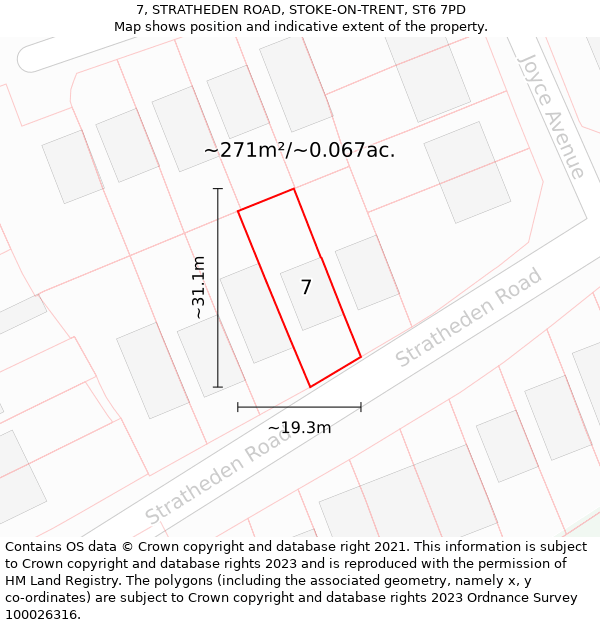 7, STRATHEDEN ROAD, STOKE-ON-TRENT, ST6 7PD: Plot and title map