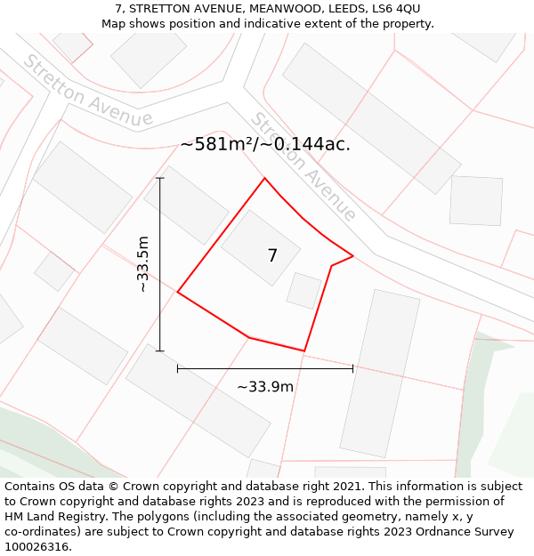 7, STRETTON AVENUE, MEANWOOD, LEEDS, LS6 4QU: Plot and title map