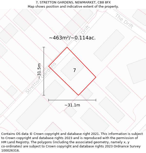 7, STRETTON GARDENS, NEWMARKET, CB8 8FX: Plot and title map