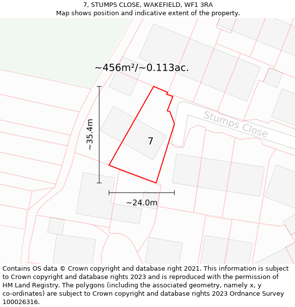 7, STUMPS CLOSE, WAKEFIELD, WF1 3RA: Plot and title map