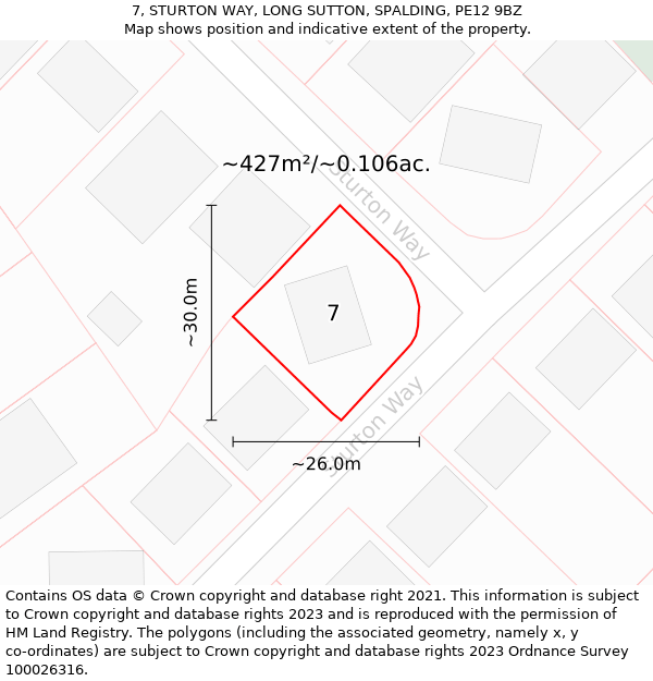 7, STURTON WAY, LONG SUTTON, SPALDING, PE12 9BZ: Plot and title map