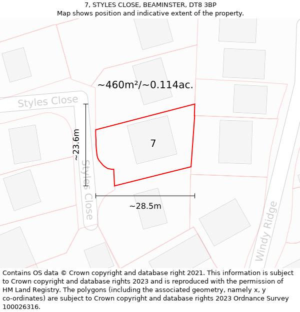 7, STYLES CLOSE, BEAMINSTER, DT8 3BP: Plot and title map
