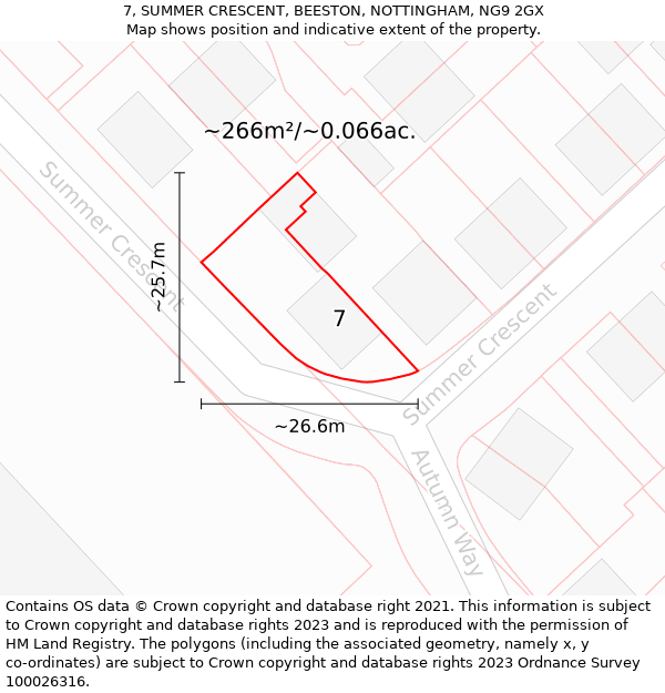 7, SUMMER CRESCENT, BEESTON, NOTTINGHAM, NG9 2GX: Plot and title map