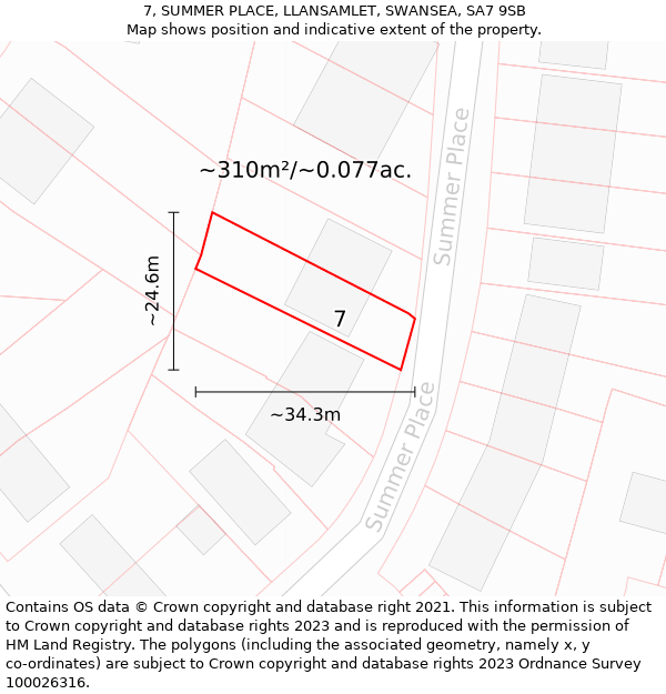 7, SUMMER PLACE, LLANSAMLET, SWANSEA, SA7 9SB: Plot and title map