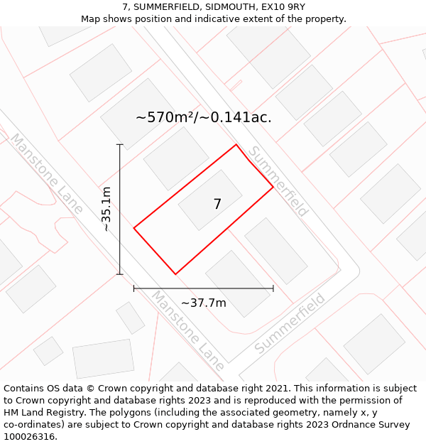 7, SUMMERFIELD, SIDMOUTH, EX10 9RY: Plot and title map