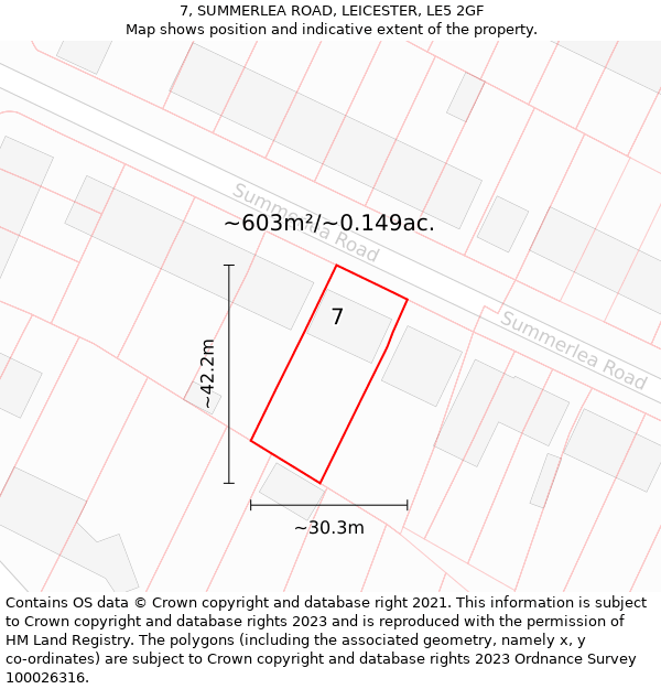 7, SUMMERLEA ROAD, LEICESTER, LE5 2GF: Plot and title map