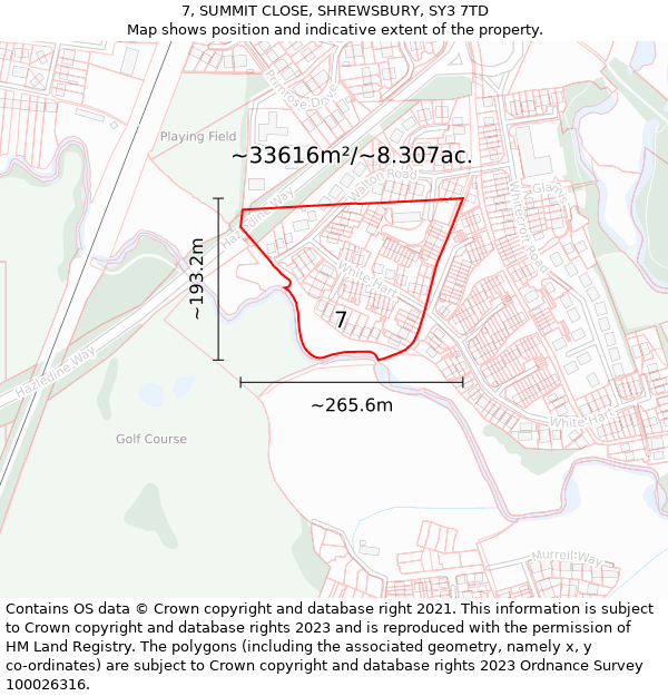 7, SUMMIT CLOSE, SHREWSBURY, SY3 7TD: Plot and title map