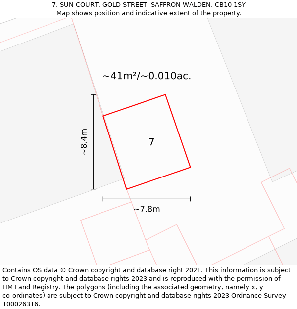 7, SUN COURT, GOLD STREET, SAFFRON WALDEN, CB10 1SY: Plot and title map
