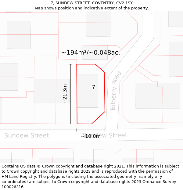 7, SUNDEW STREET, COVENTRY, CV2 1SY: Plot and title map