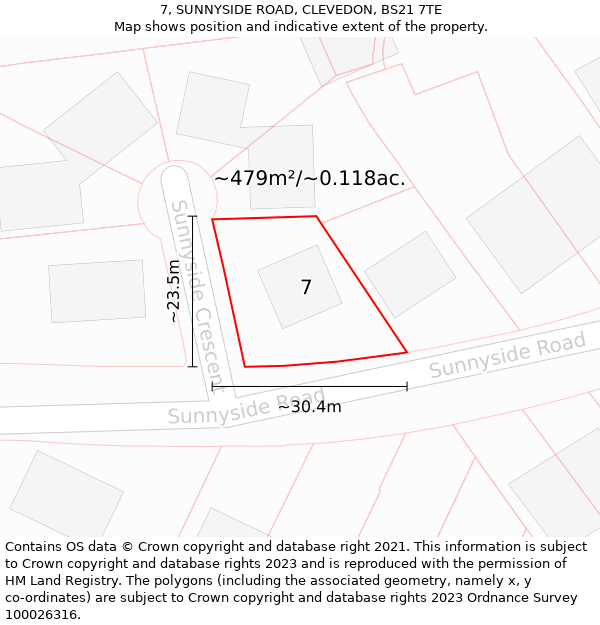 7, SUNNYSIDE ROAD, CLEVEDON, BS21 7TE: Plot and title map