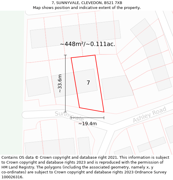 7, SUNNYVALE, CLEVEDON, BS21 7XB: Plot and title map