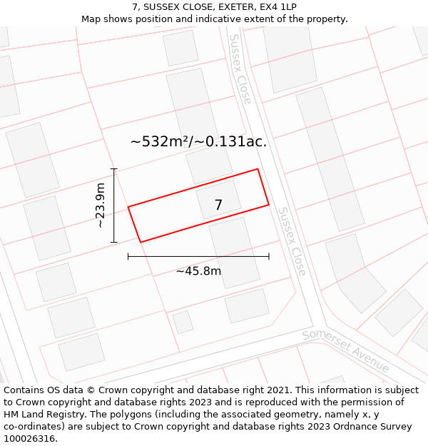 7, SUSSEX CLOSE, EXETER, EX4 1LP: Plot and title map