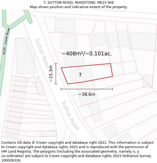 7, SUTTON ROAD, MAIDSTONE, ME15 9AE: Plot and title map