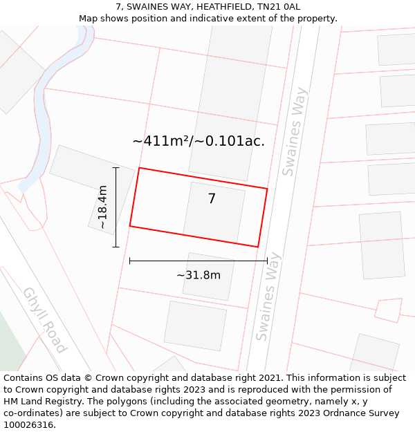 7, SWAINES WAY, HEATHFIELD, TN21 0AL: Plot and title map