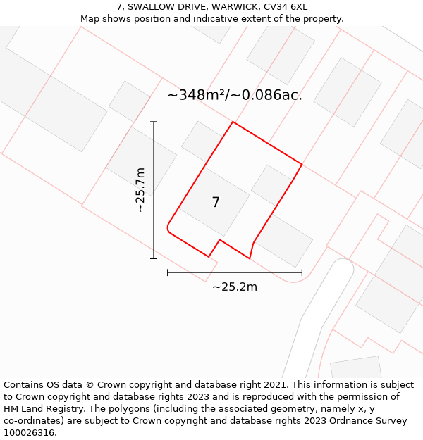 7, SWALLOW DRIVE, WARWICK, CV34 6XL: Plot and title map