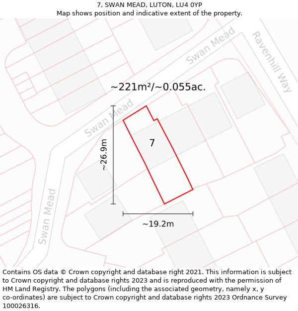 7, SWAN MEAD, LUTON, LU4 0YP: Plot and title map