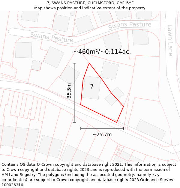 7, SWANS PASTURE, CHELMSFORD, CM1 6AF: Plot and title map