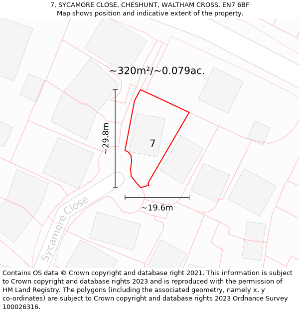 7, SYCAMORE CLOSE, CHESHUNT, WALTHAM CROSS, EN7 6BF: Plot and title map