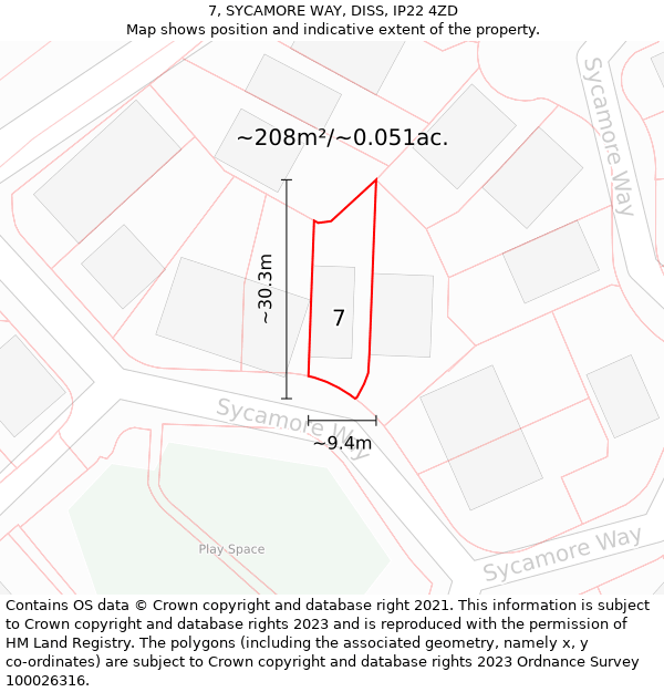 7, SYCAMORE WAY, DISS, IP22 4ZD: Plot and title map