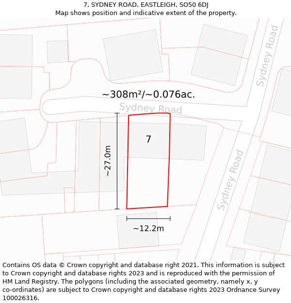 7, SYDNEY ROAD, EASTLEIGH, SO50 6DJ: Plot and title map