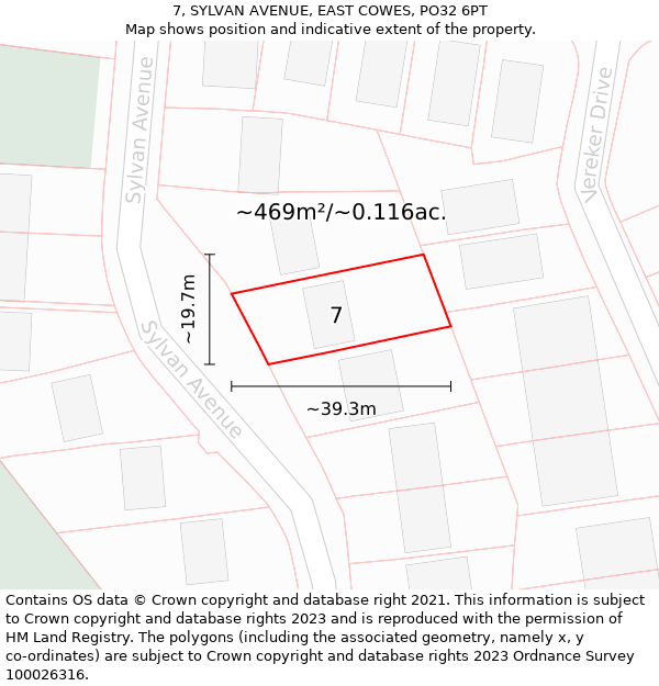 7, SYLVAN AVENUE, EAST COWES, PO32 6PT: Plot and title map