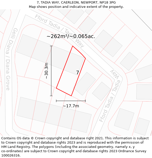 7, TADIA WAY, CAERLEON, NEWPORT, NP18 3PG: Plot and title map