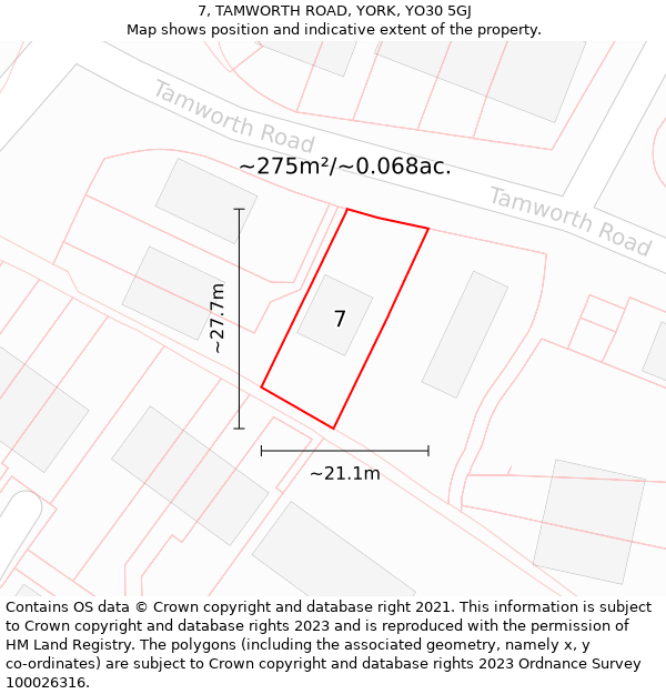 7, TAMWORTH ROAD, YORK, YO30 5GJ: Plot and title map