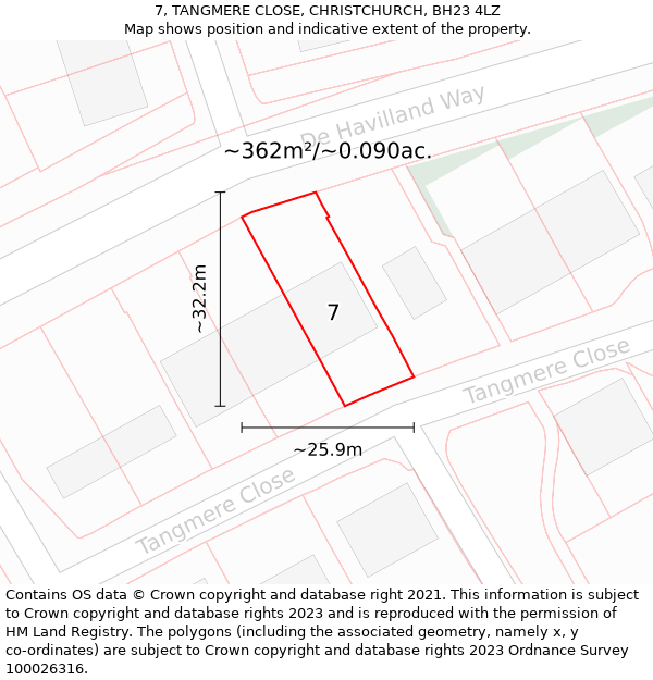 7, TANGMERE CLOSE, CHRISTCHURCH, BH23 4LZ: Plot and title map