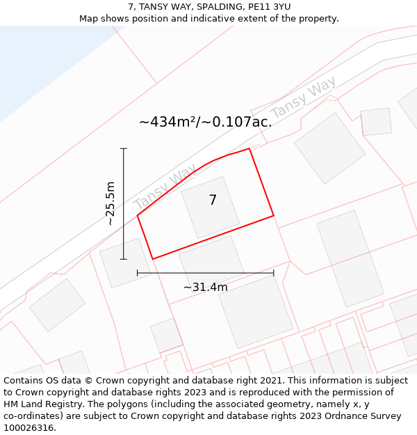 7, TANSY WAY, SPALDING, PE11 3YU: Plot and title map