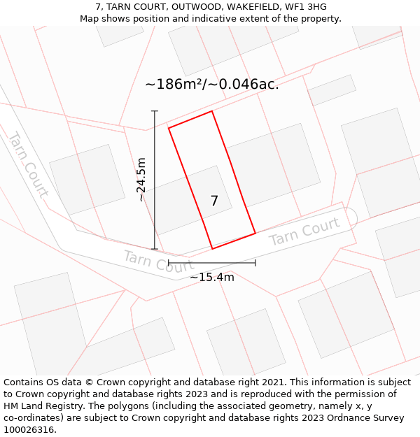 7, TARN COURT, OUTWOOD, WAKEFIELD, WF1 3HG: Plot and title map