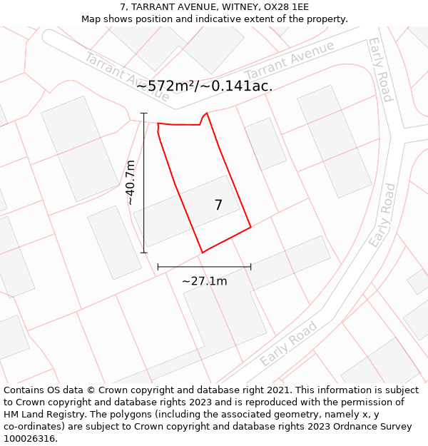 7, TARRANT AVENUE, WITNEY, OX28 1EE: Plot and title map